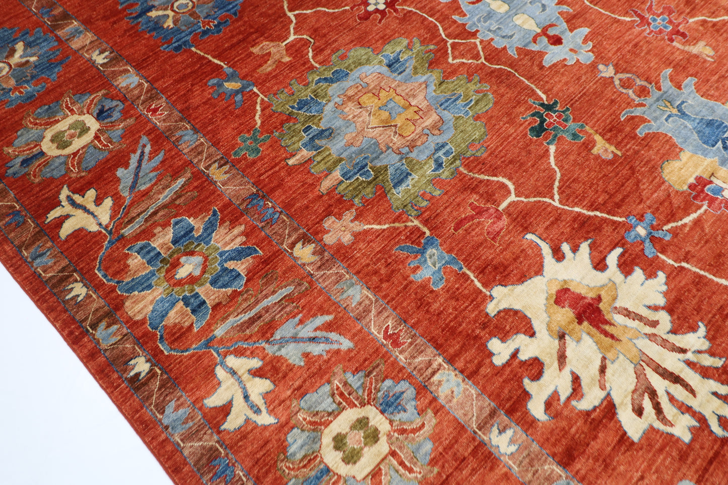 300 x 412 cm | Oriental Floral Orange Area Rug Afghan Hand Knotted Veg Dye Wool carpet