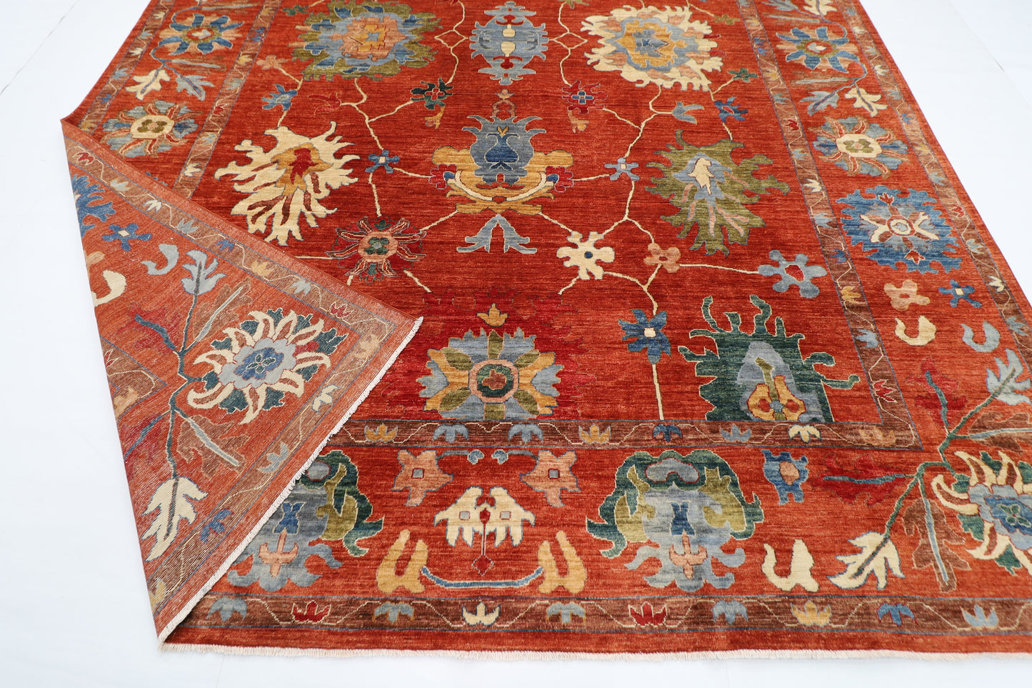300 x 412 cm | Oriental Floral Orange Area Rug Afghan Hand Knotted Veg Dye Wool carpet