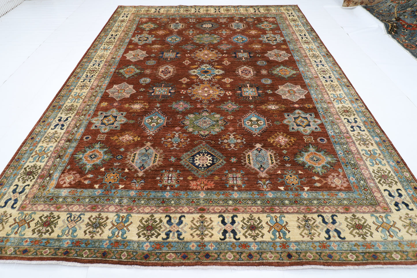 276 x 358 cm | Oriental Kazak brown Area Rug Afghan Hand Knotted Veg Dye Wool carpet