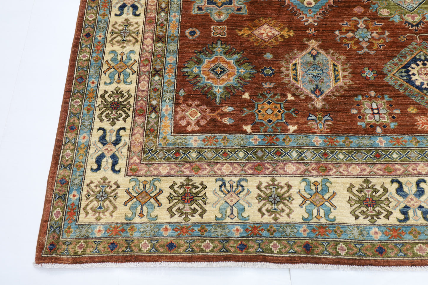 276 x 358 cm | Oriental Kazak brown Area Rug Afghan Hand Knotted Veg Dye Wool carpet