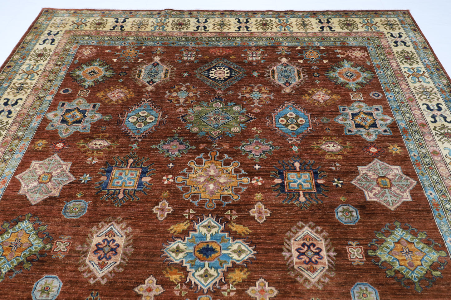 276 x 358 cm | Oriental Kazak brown Area Rug Afghan Hand Knotted Veg Dye Wool carpet