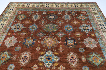 276 x 358 cm | Oriental Kazak brown Area Rug Afghan Hand Knotted Veg Dye Wool carpet
