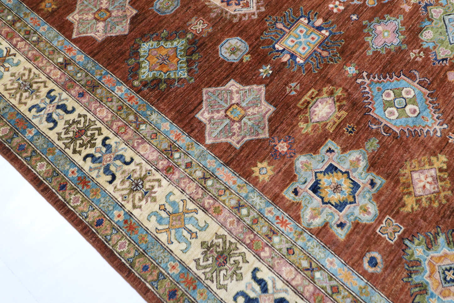 276 x 358 cm | Oriental Kazak brown Area Rug Afghan Hand Knotted Veg Dye Wool carpet