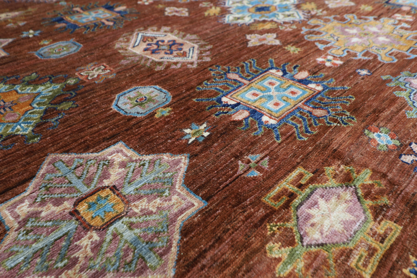 276 x 358 cm | Oriental Kazak brown Area Rug Afghan Hand Knotted Veg Dye Wool carpet
