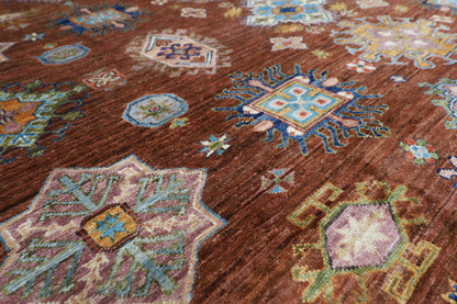 276 x 358 cm | Oriental Kazak brown Area Rug Afghan Hand Knotted Veg Dye Wool carpet