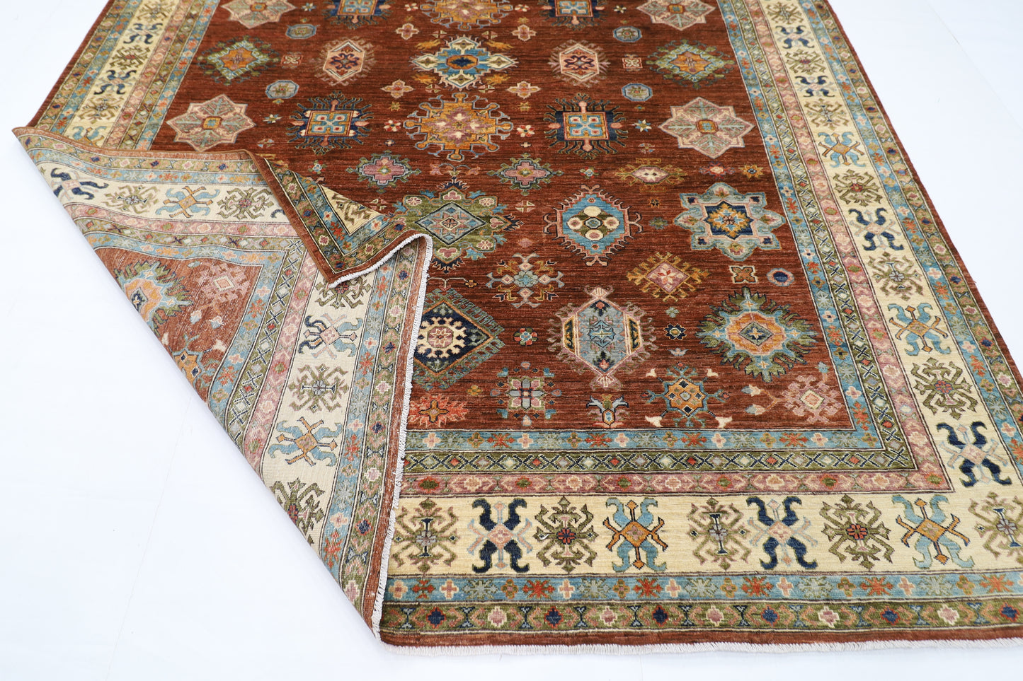 276 x 358 cm | Oriental Kazak brown Area Rug Afghan Hand Knotted Veg Dye Wool carpet