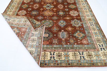 276 x 358 cm | Oriental Kazak brown Area Rug Afghan Hand Knotted Veg Dye Wool carpet