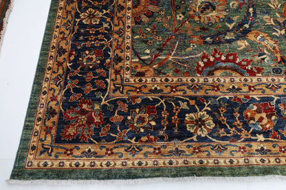 362 x 453 cm | Floral Green Tribal large Area Rug Afghan Hand Knotted veg Dye Wool carpet
