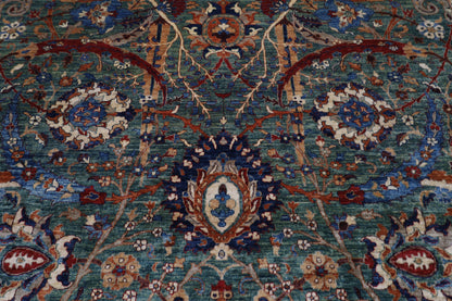 362 x 453 cm | Floral Green Tribal large Area Rug Afghan Hand Knotted veg Dye Wool carpet