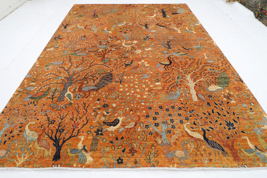 274 x 357 cm | Oriental Birds Gold Area Rug Afghan Hand Knotted Veg Dye Wool carpet