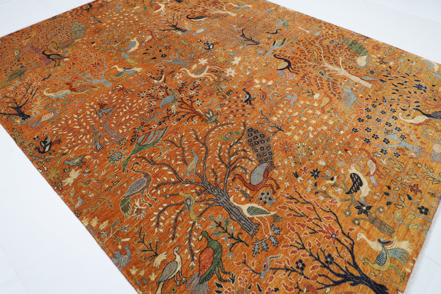 274 x 357 cm | Oriental Birds Gold Area Rug Afghan Hand Knotted Veg Dye Wool carpet