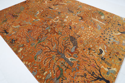 274 x 357 cm | Oriental Birds Gold Area Rug Afghan Hand Knotted Veg Dye Wool carpet