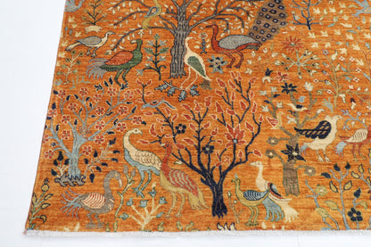 274 x 357 cm | Oriental Birds Gold Area Rug Afghan Hand Knotted Veg Dye Wool carpet