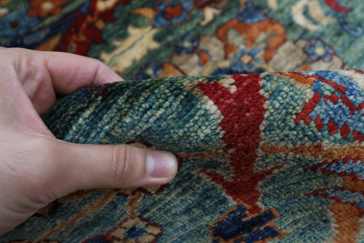 362 x 453 cm | Floral Green Tribal large Area Rug Afghan Hand Knotted veg Dye Wool carpet