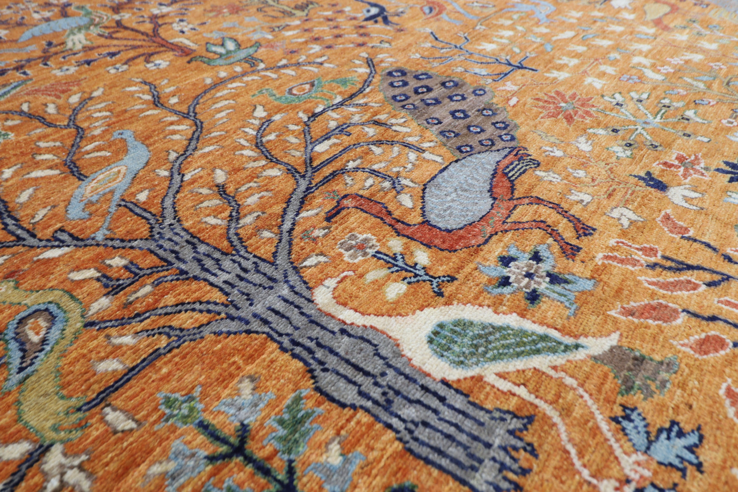 274 x 357 cm | Oriental Birds Gold Area Rug Afghan Hand Knotted Veg Dye Wool carpet