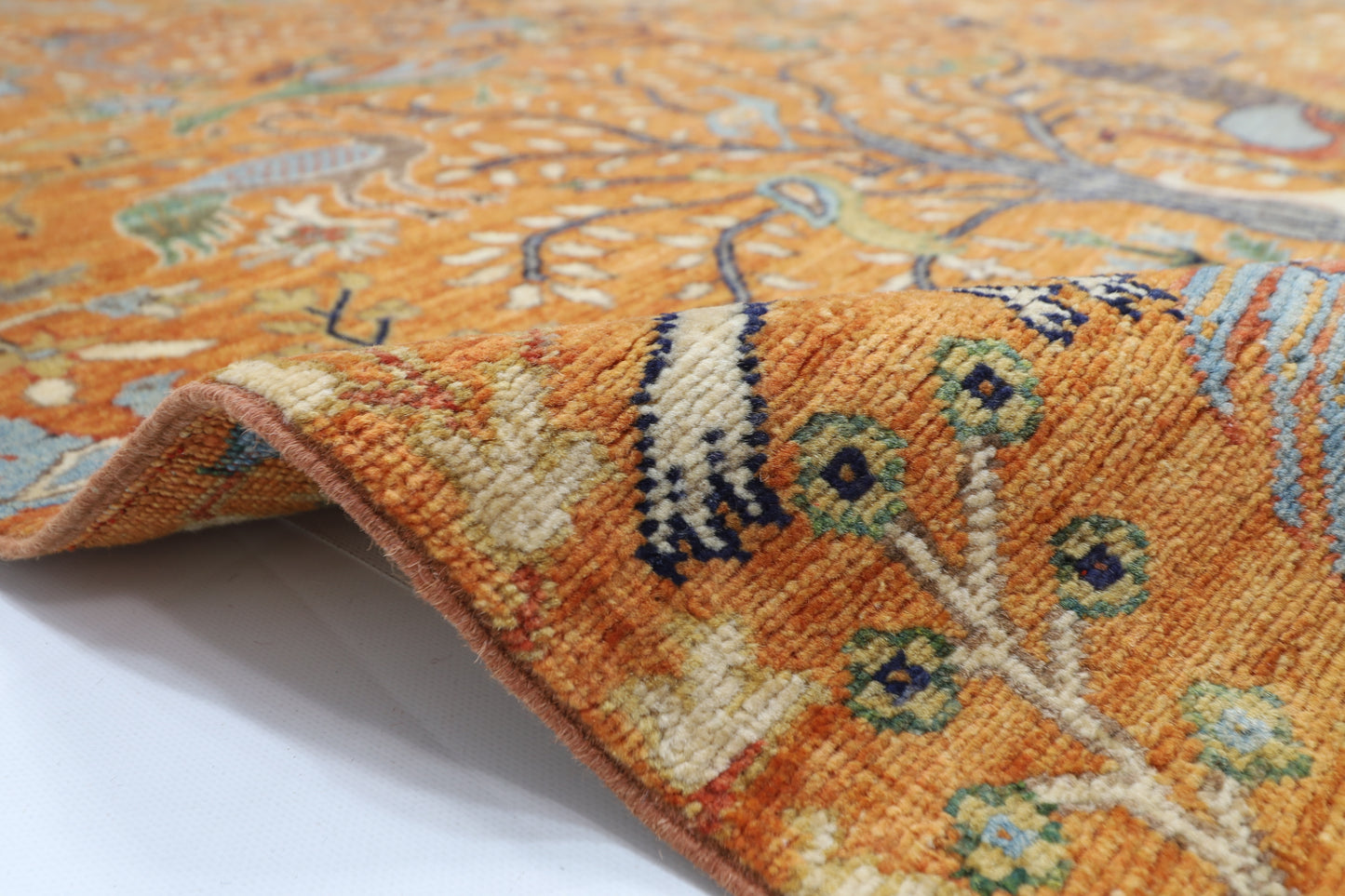 274 x 357 cm | Oriental Birds Gold Area Rug Afghan Hand Knotted Veg Dye Wool carpet