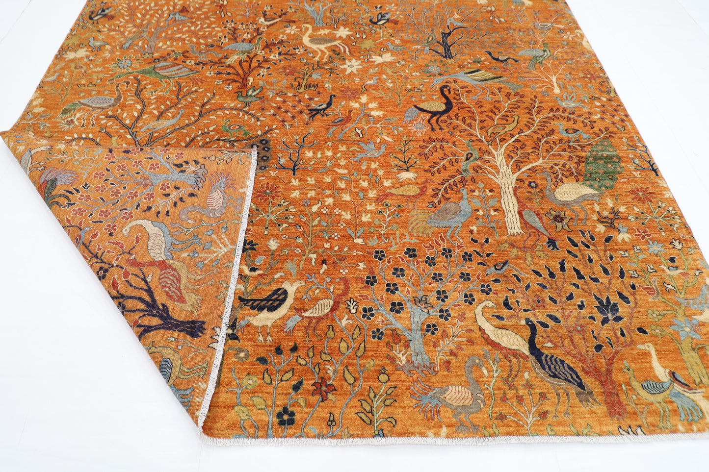 274 x 357 cm | Oriental Birds Gold Area Rug Afghan Hand Knotted Veg Dye Wool carpet