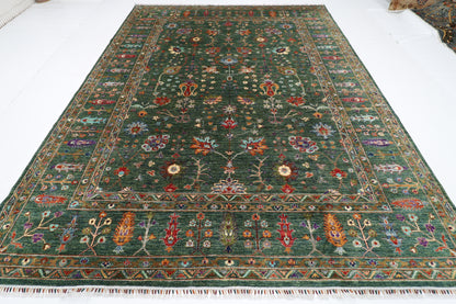268 x 350 cm | Oriental Floral Green Area Rug Afghan Hand Knotted Veg Dye Wool carpet
