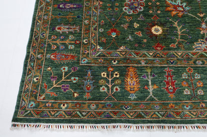 268 x 350 cm | Oriental Floral Green Area Rug Afghan Hand Knotted Veg Dye Wool carpet
