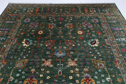 268 x 350 cm | Oriental Floral Green Area Rug Afghan Hand Knotted Veg Dye Wool carpet