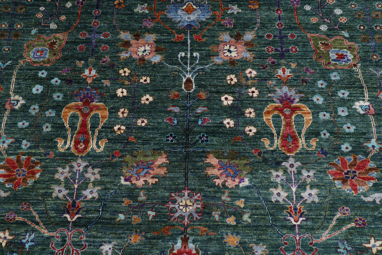268 x 350 cm | Oriental Floral Green Area Rug Afghan Hand Knotted Veg Dye Wool carpet