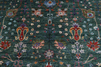 268 x 350 cm | Oriental Floral Green Area Rug Afghan Hand Knotted Veg Dye Wool carpet