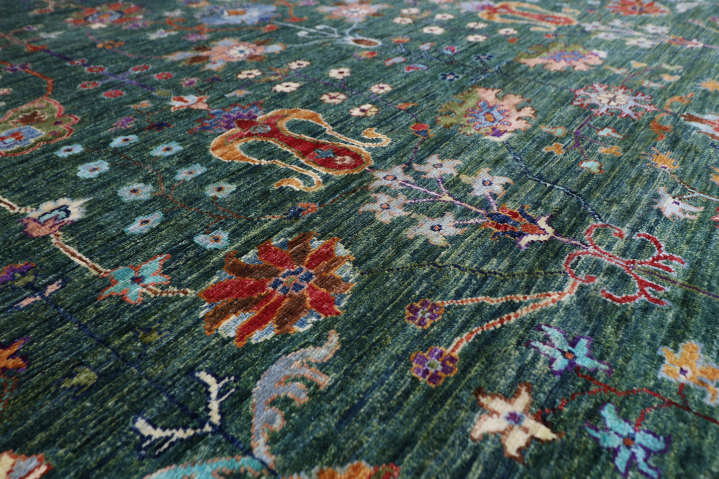 268 x 350 cm | Oriental Floral Green Area Rug Afghan Hand Knotted Veg Dye Wool carpet