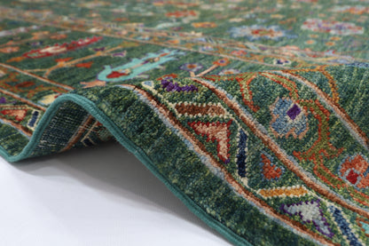 268 x 350 cm | Oriental Floral Green Area Rug Afghan Hand Knotted Veg Dye Wool carpet