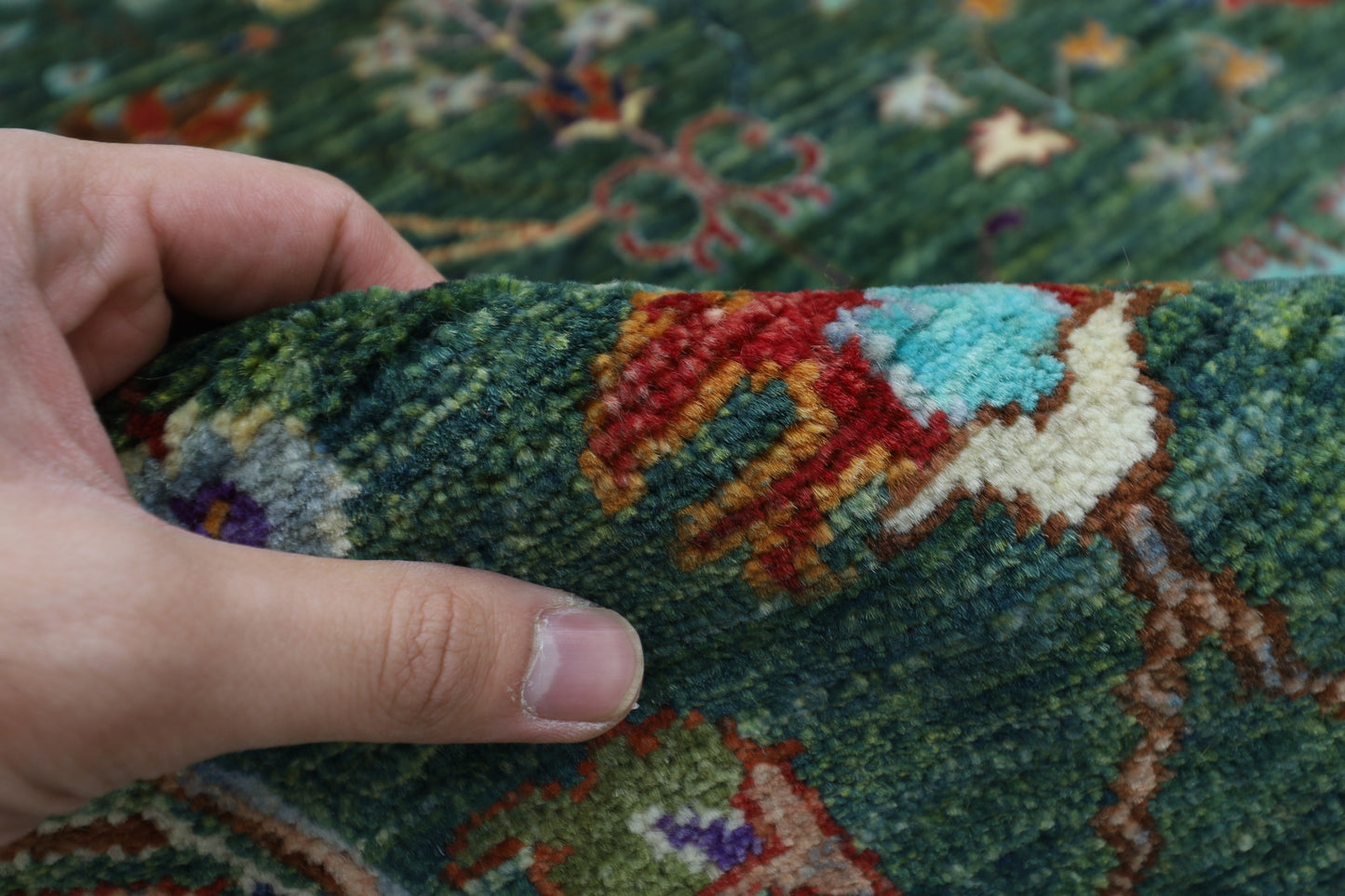 268 x 350 cm | Oriental Floral Green Area Rug Afghan Hand Knotted Veg Dye Wool carpet