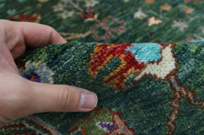 268 x 350 cm | Oriental Floral Green Area Rug Afghan Hand Knotted Veg Dye Wool carpet