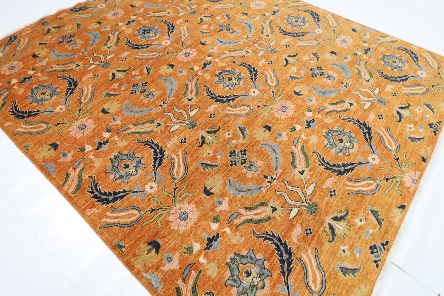 257 x 299 cm | Oriental Suzani Glod Area Rug Afghan Hand Knotted Veg Dye Wool carpet