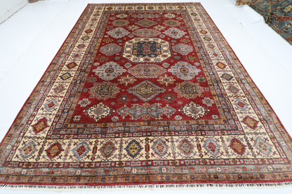 271 x 371 cm | Oriental Geometric Red Area Rug Afghan Hand Knotted Veg Dye Wool carpet
