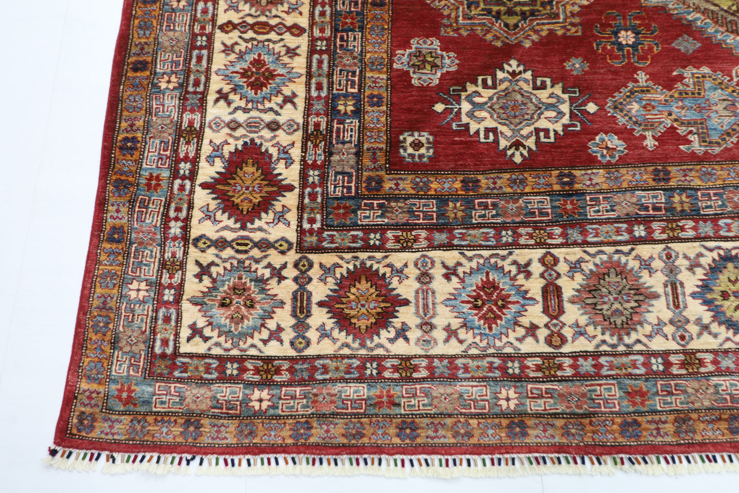 271 x 371 cm | Oriental Geometric Red Area Rug Afghan Hand Knotted Veg Dye Wool carpet