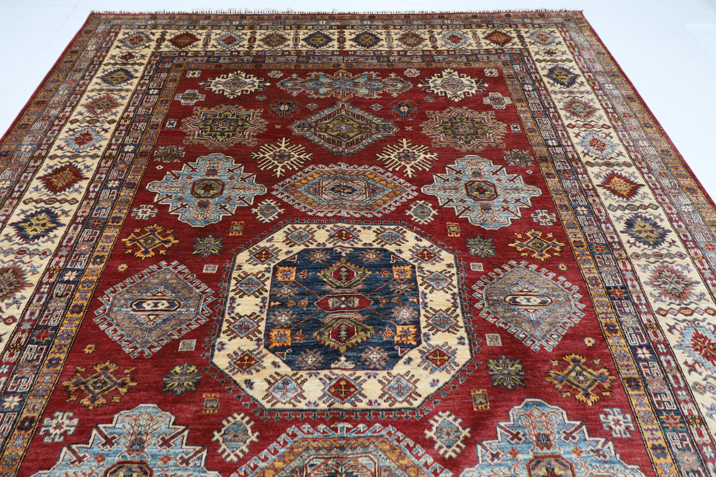 271 x 371 cm | Oriental Geometric Red Area Rug Afghan Hand Knotted Veg Dye Wool carpet