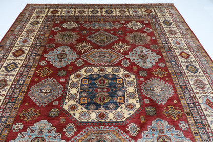 271 x 371 cm | Oriental Geometric Red Area Rug Afghan Hand Knotted Veg Dye Wool carpet