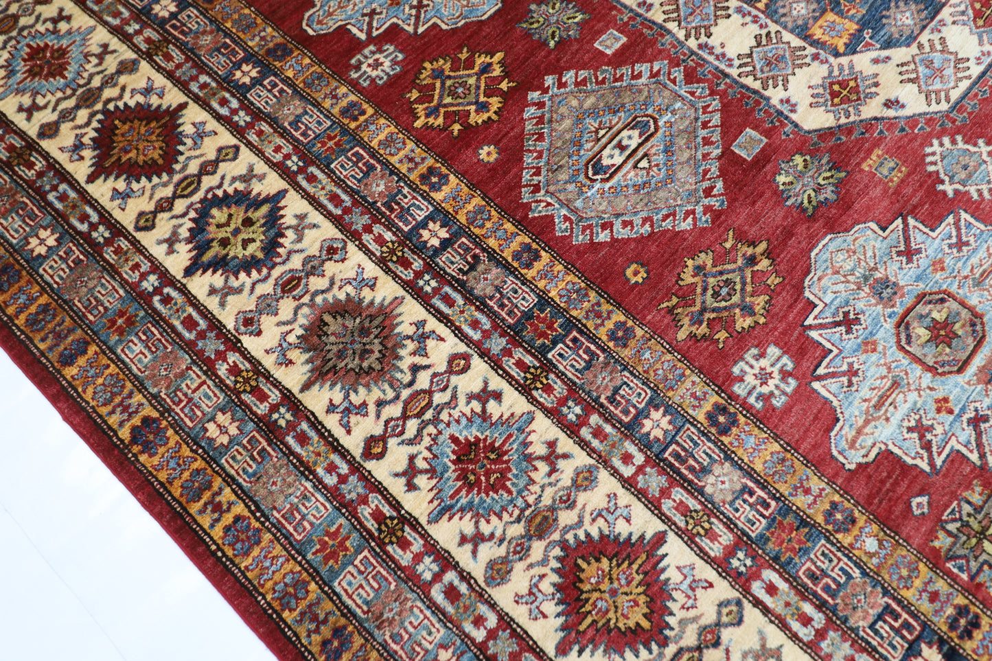 271 x 371 cm | Oriental Geometric Red Area Rug Afghan Hand Knotted Veg Dye Wool carpet