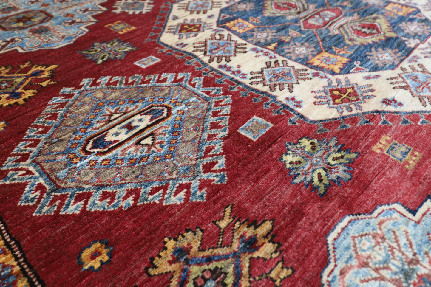 271 x 371 cm | Oriental Geometric Red Area Rug Afghan Hand Knotted Veg Dye Wool carpet