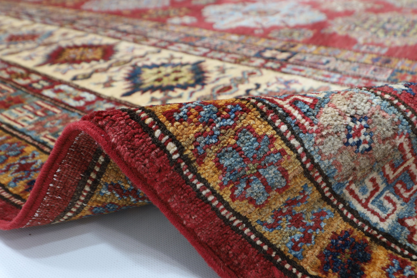 271 x 371 cm | Oriental Geometric Red Area Rug Afghan Hand Knotted Veg Dye Wool carpet