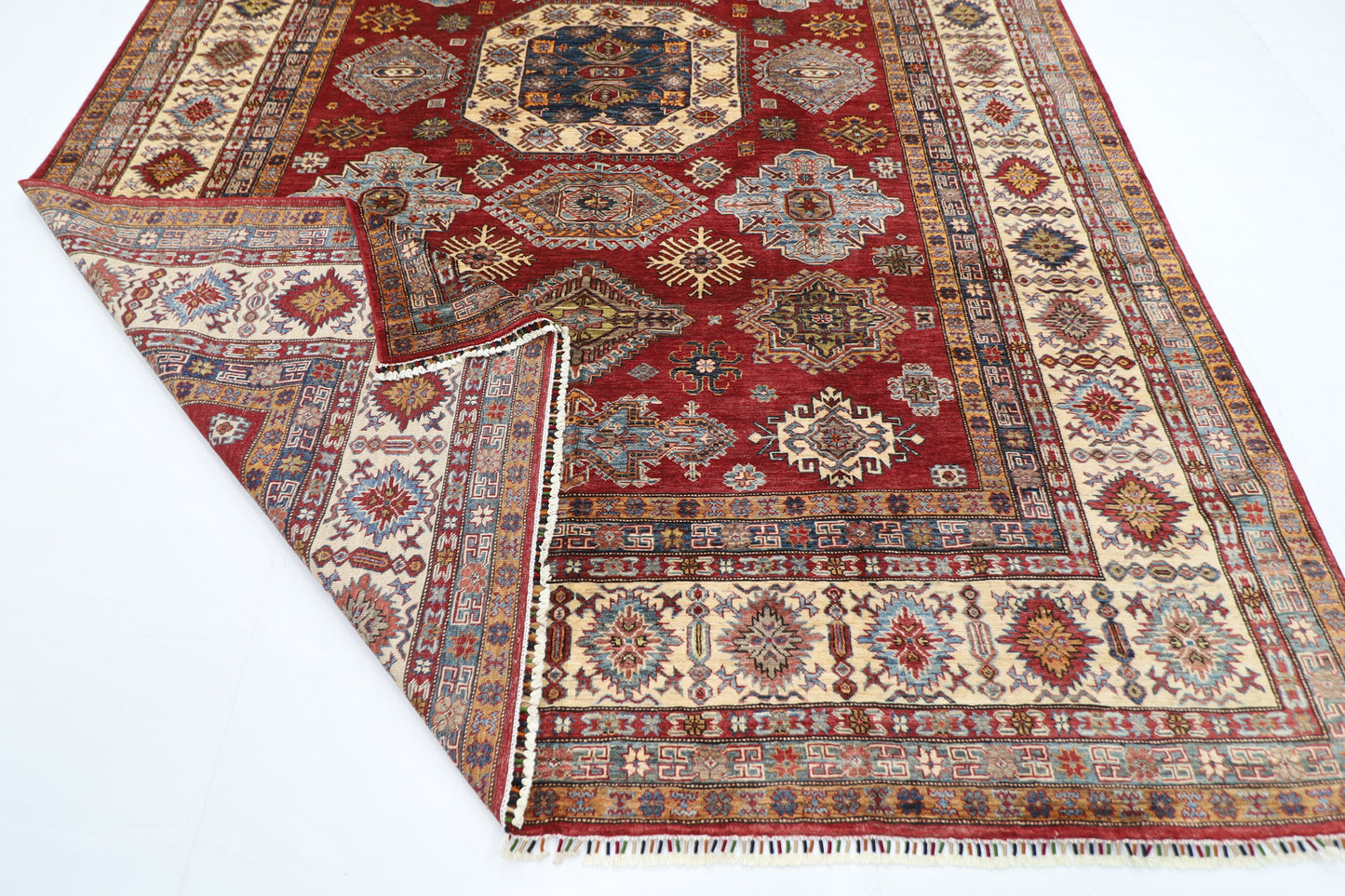 271 x 371 cm | Oriental Geometric Red Area Rug Afghan Hand Knotted Veg Dye Wool carpet