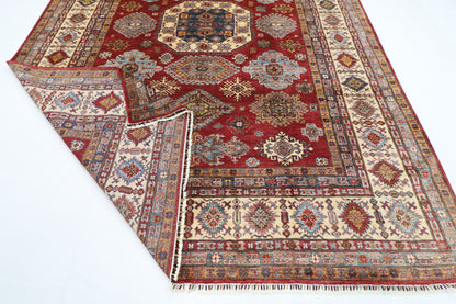 271 x 371 cm | Oriental Geometric Red Area Rug Afghan Hand Knotted Veg Dye Wool carpet