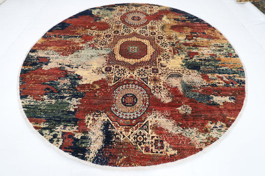 296 x 293 cm | Oriental Abstract Round Rug Afghan Hand Knotted Veg Dye Wool carpet