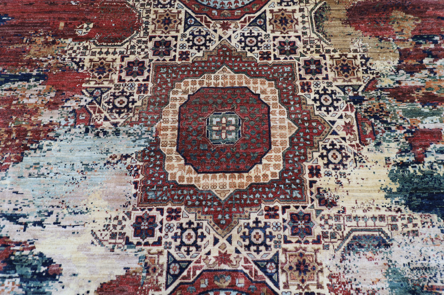 296 x 293 cm | Oriental Abstract Round Rug Afghan Hand Knotted Veg Dye Wool carpet