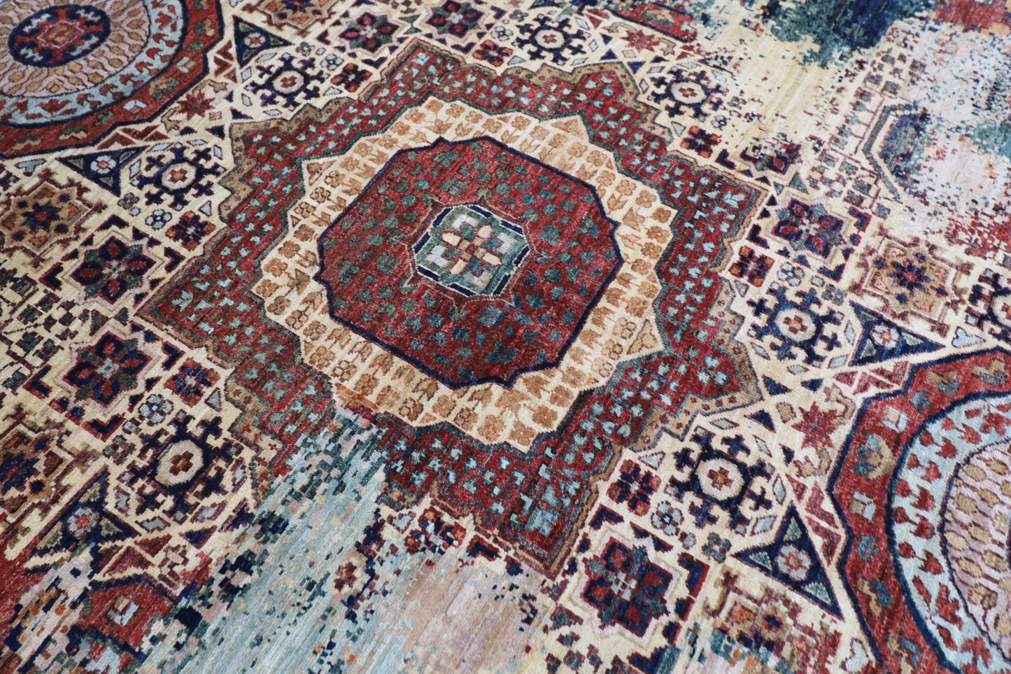 296 x 293 cm | Oriental Abstract Round Rug Afghan Hand Knotted Veg Dye Wool carpet