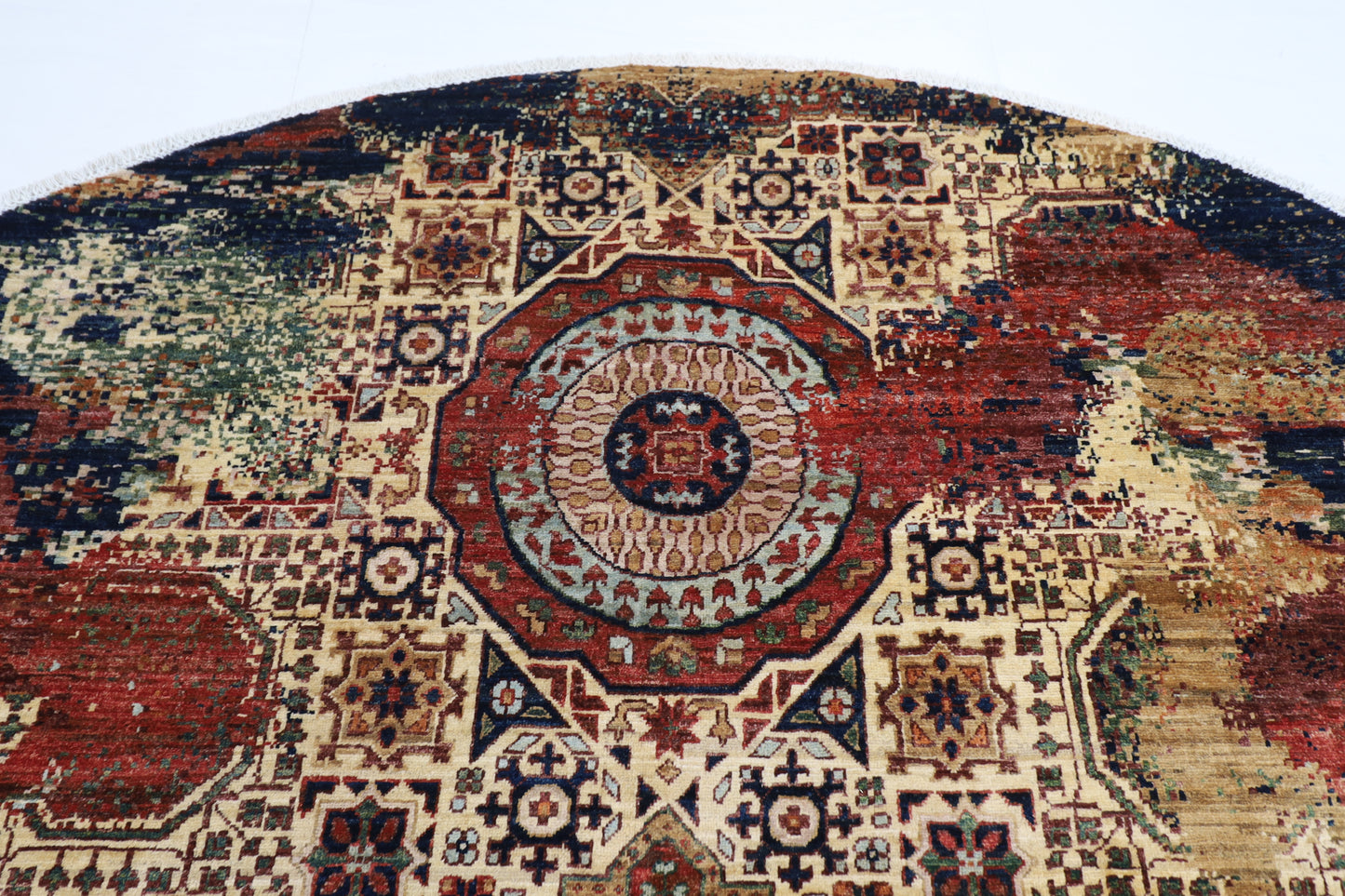 296 x 293 cm | Oriental Abstract Round Rug Afghan Hand Knotted Veg Dye Wool carpet