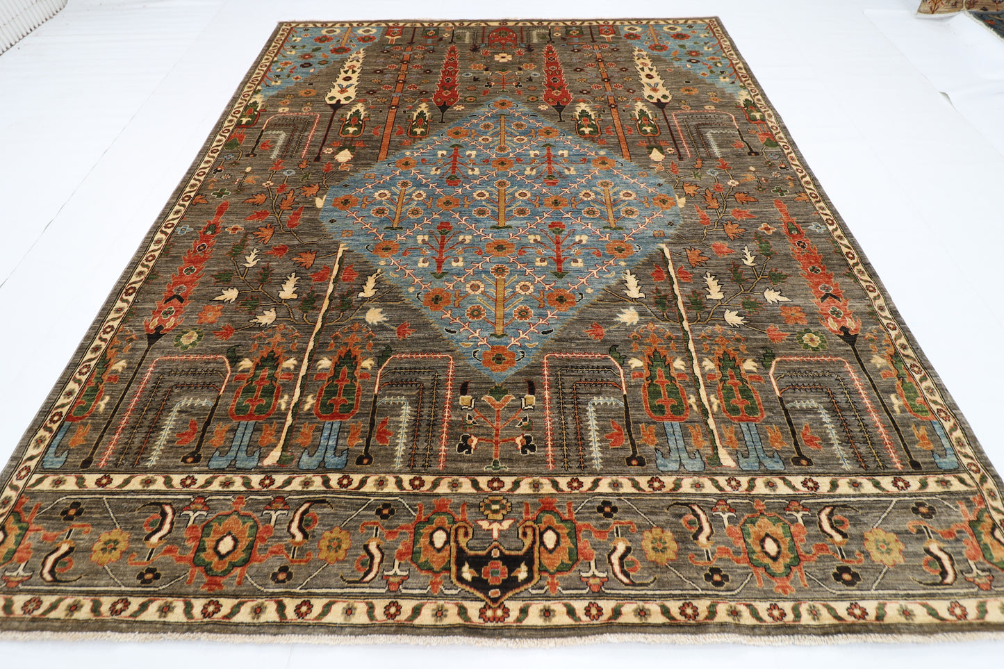 248 x 301 cm | Oriental Tree of life Brown Area Rug Afghan Hand Knotted Veg Dye Wool carpet
