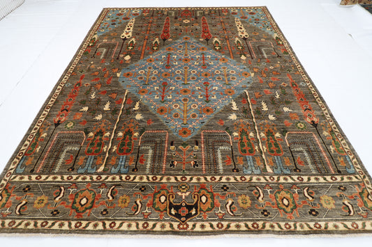 248 x 301 cm | Oriental Tree of life Brown Area Rug Afghan Hand Knotted Veg Dye Wool carpet