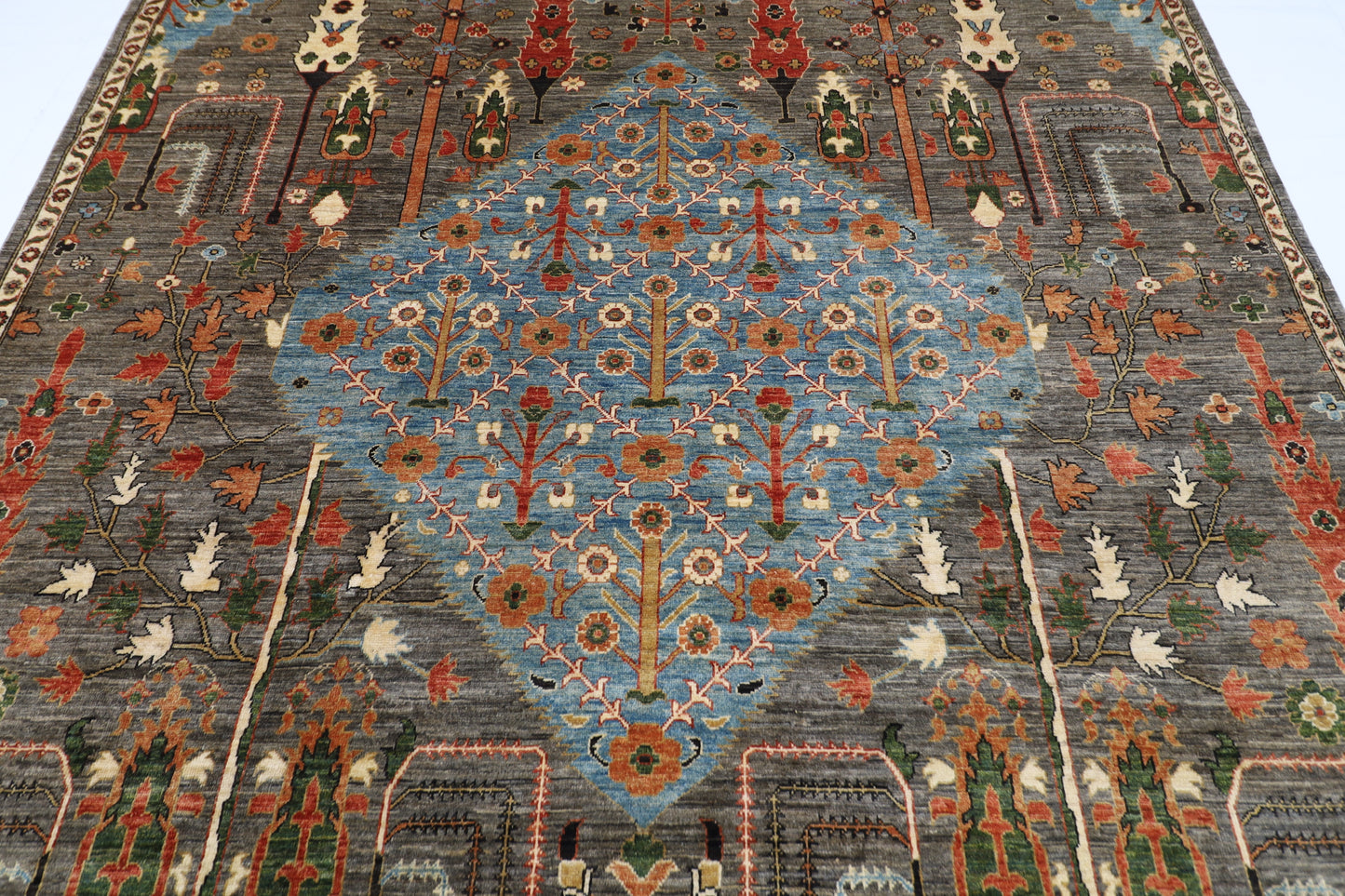 248 x 301 cm | Oriental Tree of life Brown Area Rug Afghan Hand Knotted Veg Dye Wool carpet