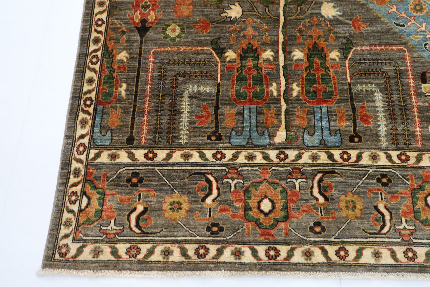 248 x 301 cm | Oriental Tree of life Brown Area Rug Afghan Hand Knotted Veg Dye Wool carpet