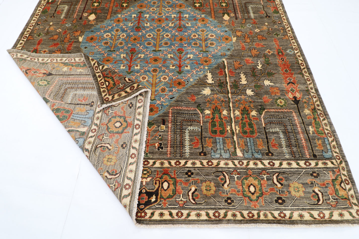248 x 301 cm | Oriental Tree of life Brown Area Rug Afghan Hand Knotted Veg Dye Wool carpet