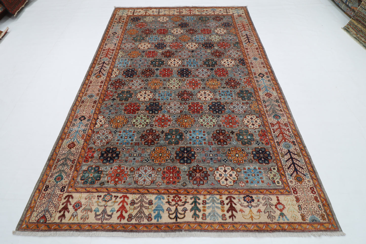 180 x 274 cm | Floral Gray Tribal Area Rug Afghan Hand Knotted veg Dye Wool carpet
